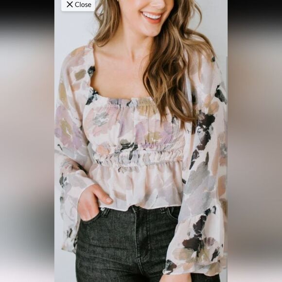 By Together Peplum Ruffle Bell Sleeve Fairycore Feminine Dark Romantic Top M - Picture 1 of 10